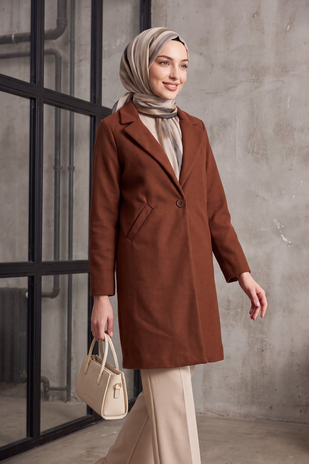 Solid Brown Double-Breasted Coat for Women - Bigdart - by Peralane - photo 4