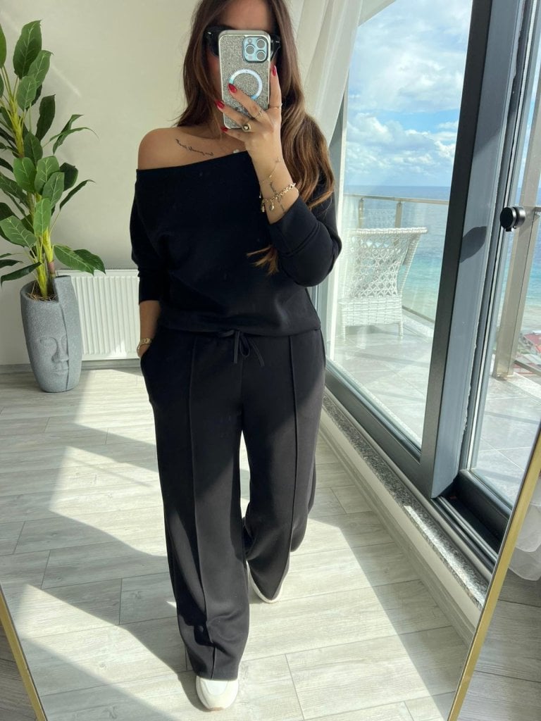 Women's Long Sleeve Off-Shoulder Modal Blouse and Wide-Leg Trousers Two-Piece Set - Janes - by Peralane - photo 5