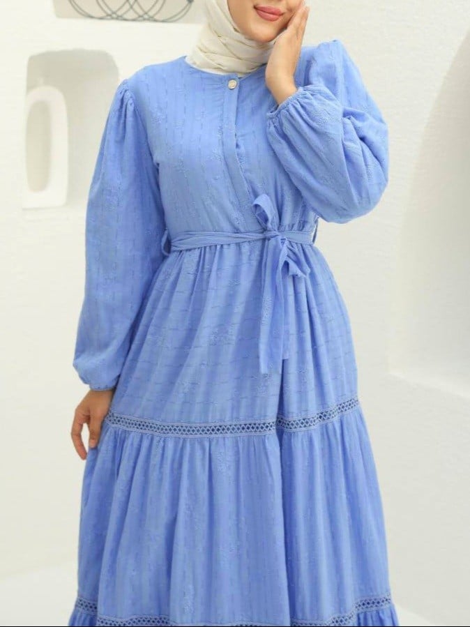 Ruffled Lace Trim Dress in Blue - Podyumplus - by Peralane - photo 6