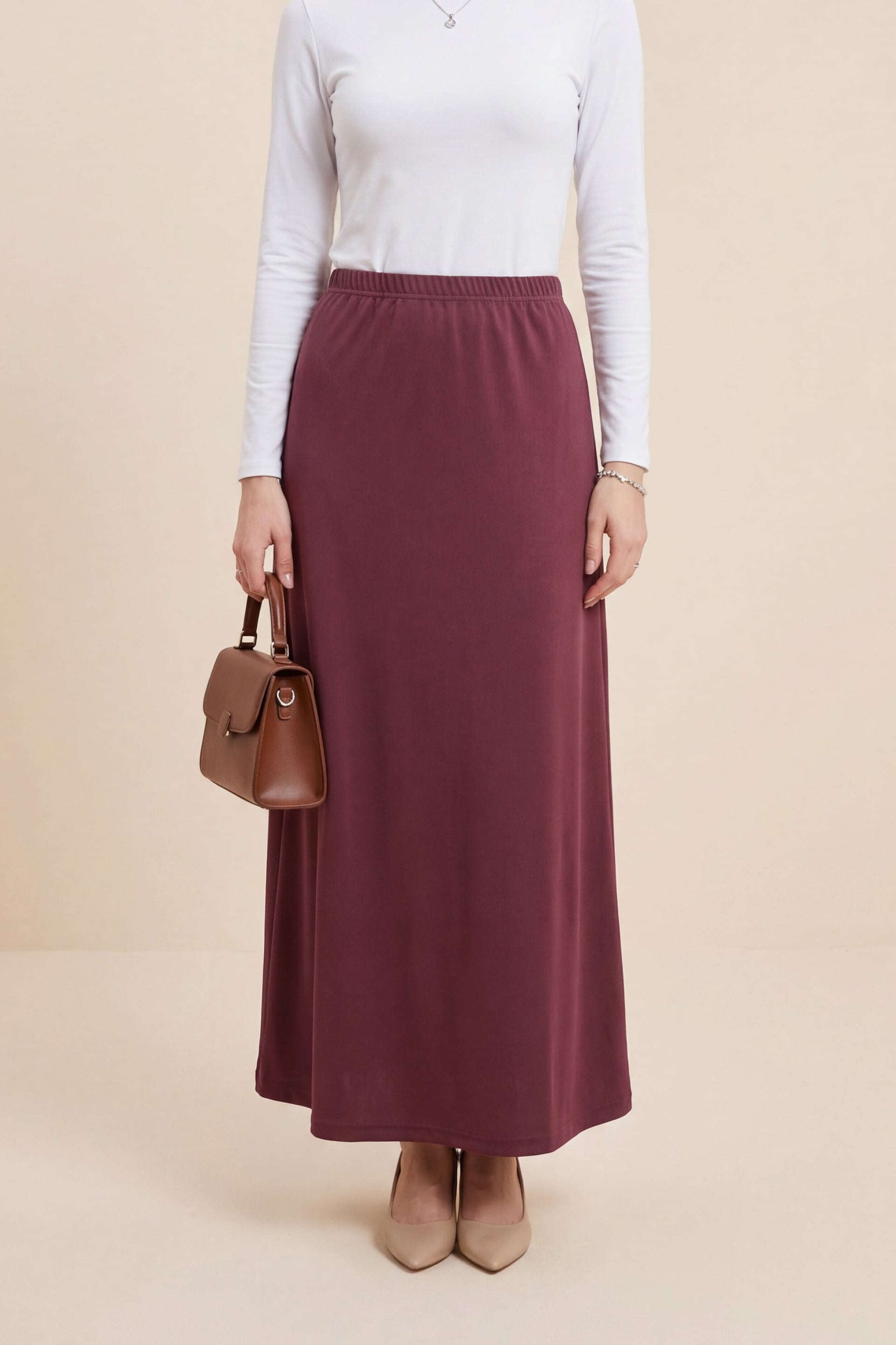 Mid-Length Petticoat Lining Skirt - Burgundy - Podyumplus - by Peralane - photo 2
