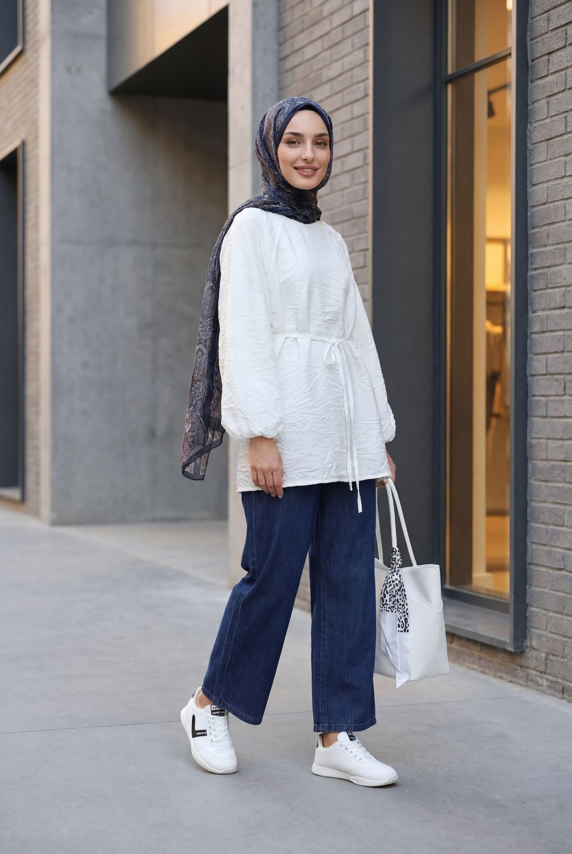 Double Pocket Elasticated Waist Pleated Wide Leg Denim Trousers - Indigo - Podyumplus - by Peralane - photo 3