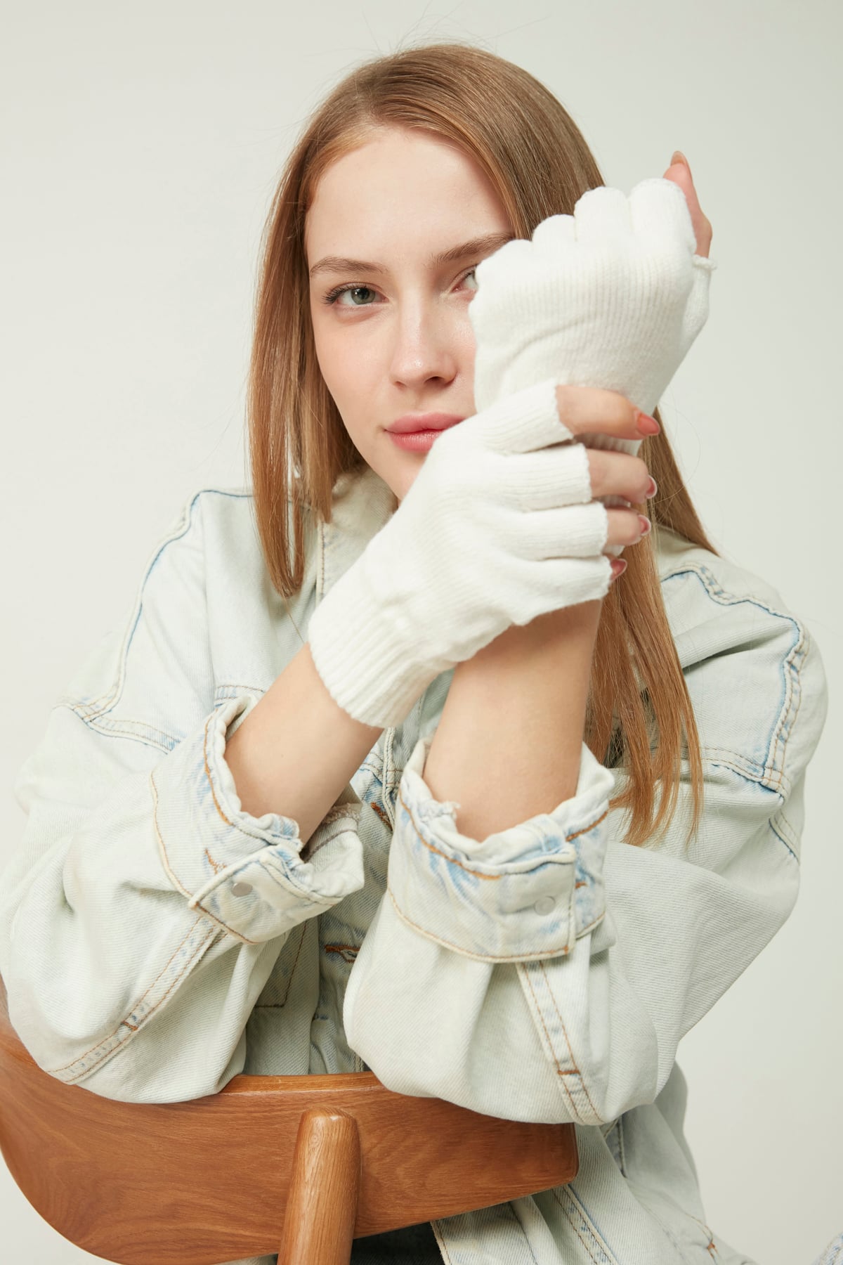 Fingerless Rib-Knit Gloves in Ecru - Nesvay - by Peralane - photo 2
