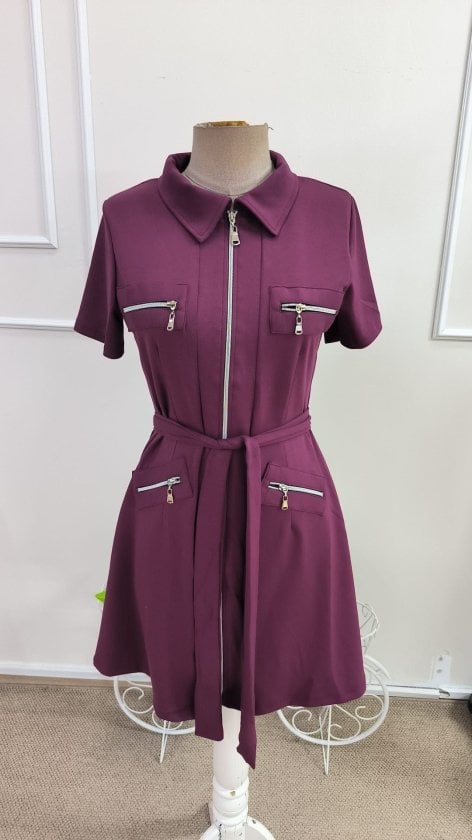 Women's Short-Sleeve Collared Zip-Front Dress with Pockets - Janes - by Peralane - photo 4