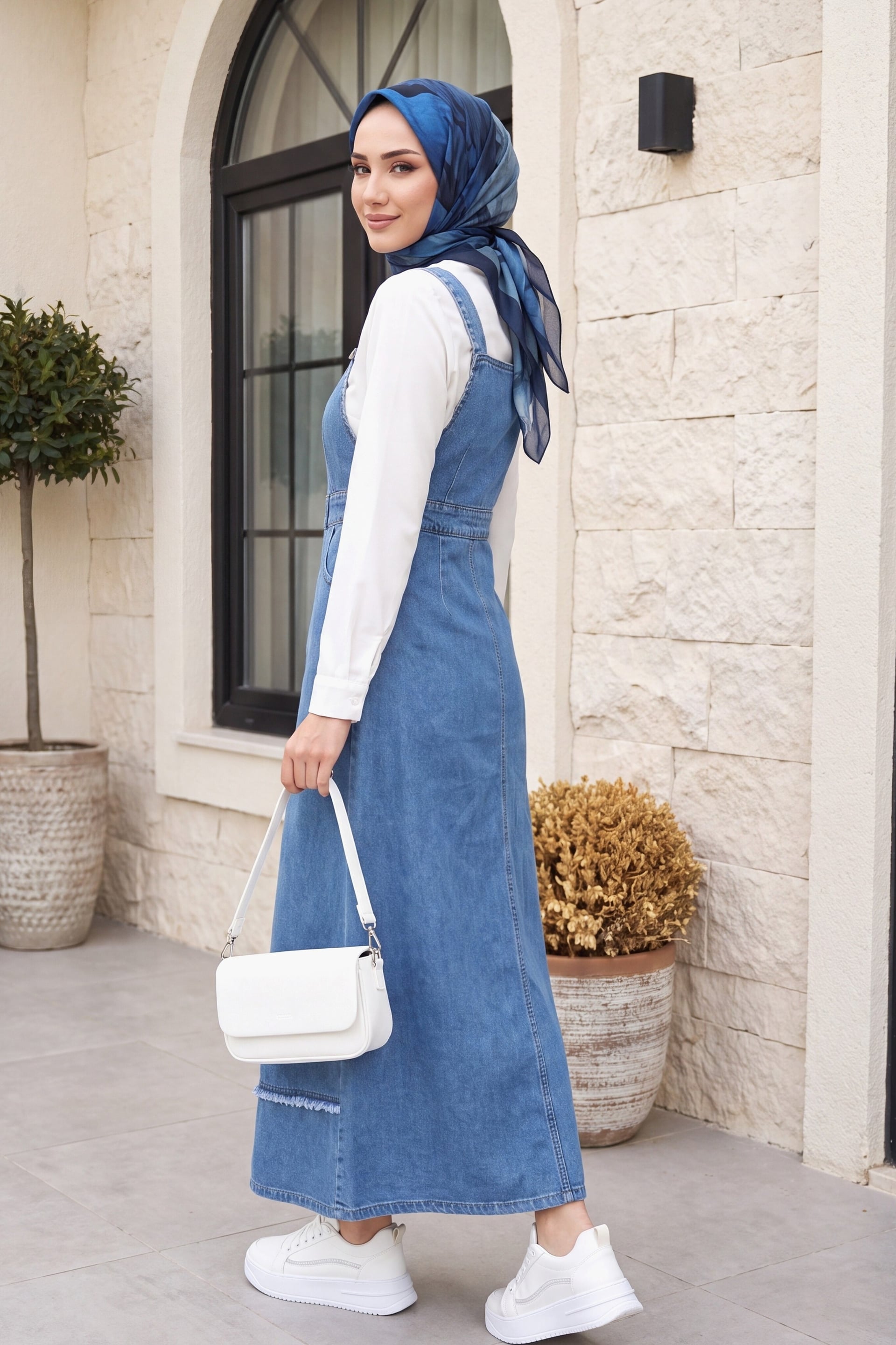 Fringe Hem Button Front Pocket Denim Dungaree Dress - Ice Blue - Podyumplus - by Peralane - photo 4