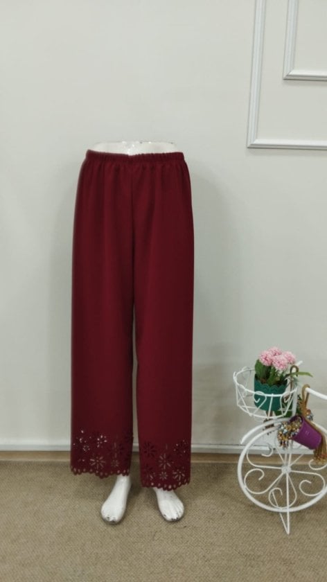 Women's High-Waisted Elasticated Waist Wide-Leg Trousers with Floral Laser-Cut Detail - Janes - by Peralane - photo 4