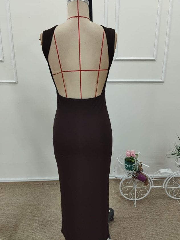 Women's Sleeveless Deep Back Long Dress in Brown - Janes - by Peralane - photo 6