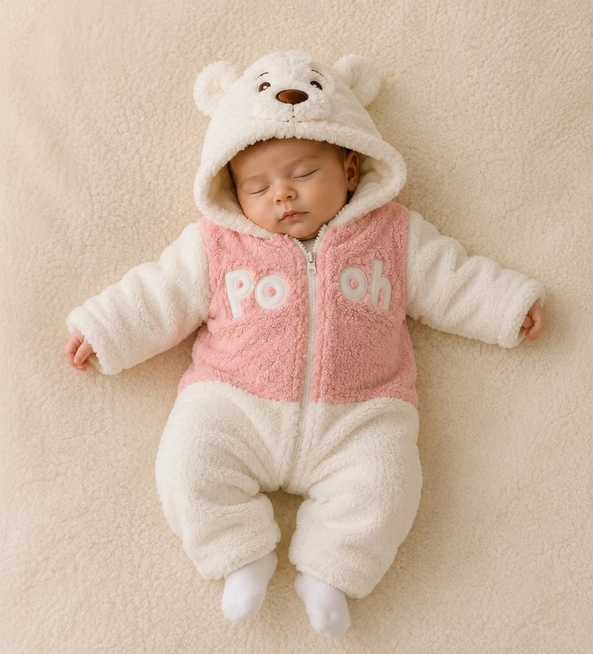 Baby Fleece Romper with Hood – Pack of 4 (Cream) - Minizade - by Peralane