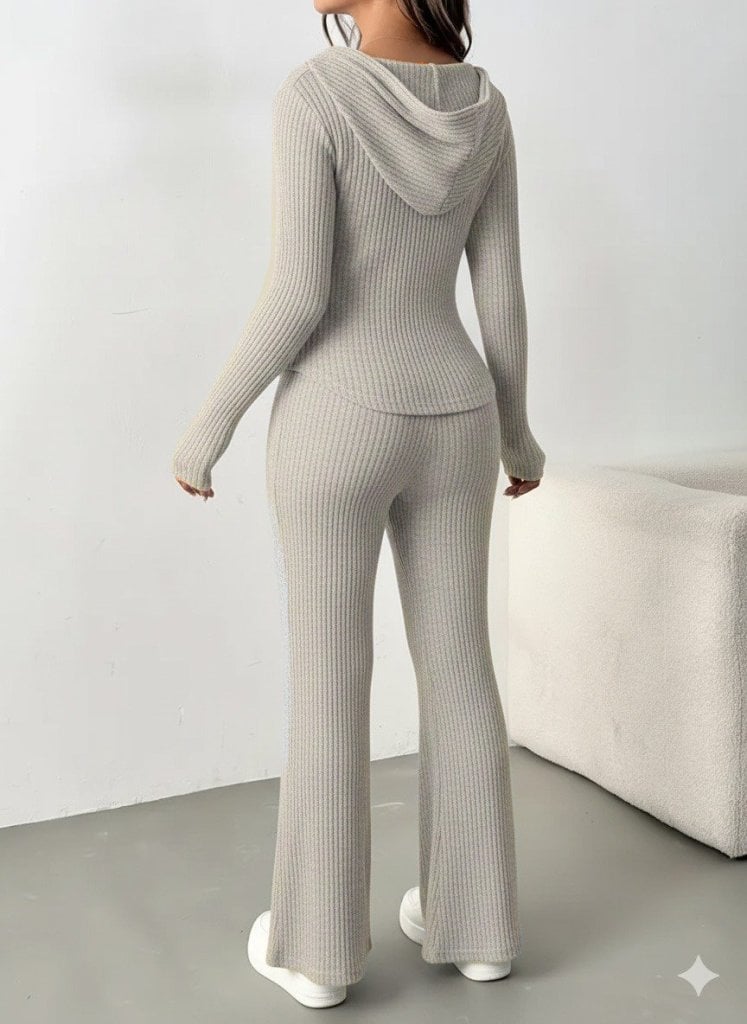 Women's Two-Piece Hooded Zip-Up Jacket and Flared Trousers Loungewear Set - Janes - by Peralane - photo 3