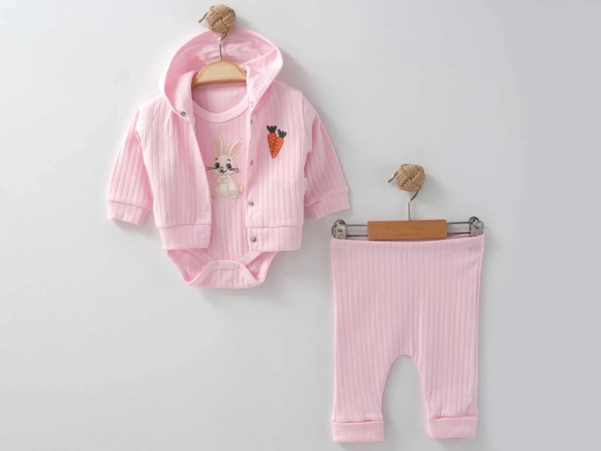 Baby Girl Knit Set with Bunny Embroidery - Pink - Nayinom - by Peralane