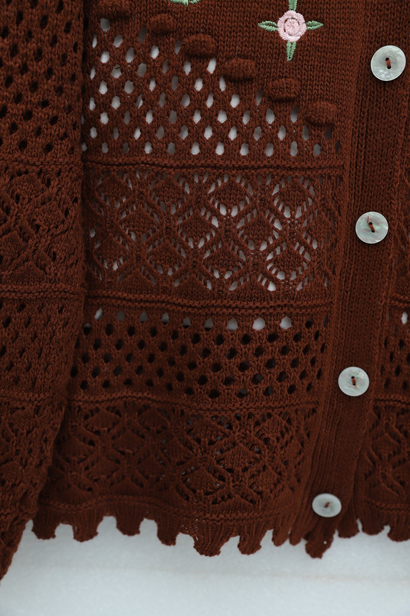Floral Embroidered Buttoned Knit Cardigan - Terracotta - Podyumplus - by Peralane - photo 5