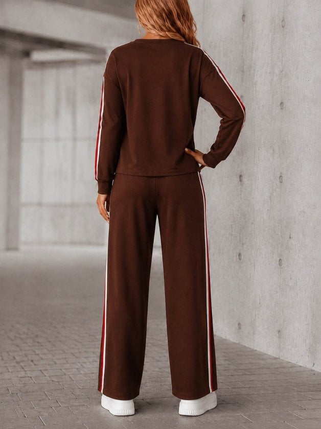 Women's Long Sleeve Crew Neck Striped Detail Viscose Two-Thread Blouse and Trousers Two-Piece Set - Janes - by Peralane - photo 3