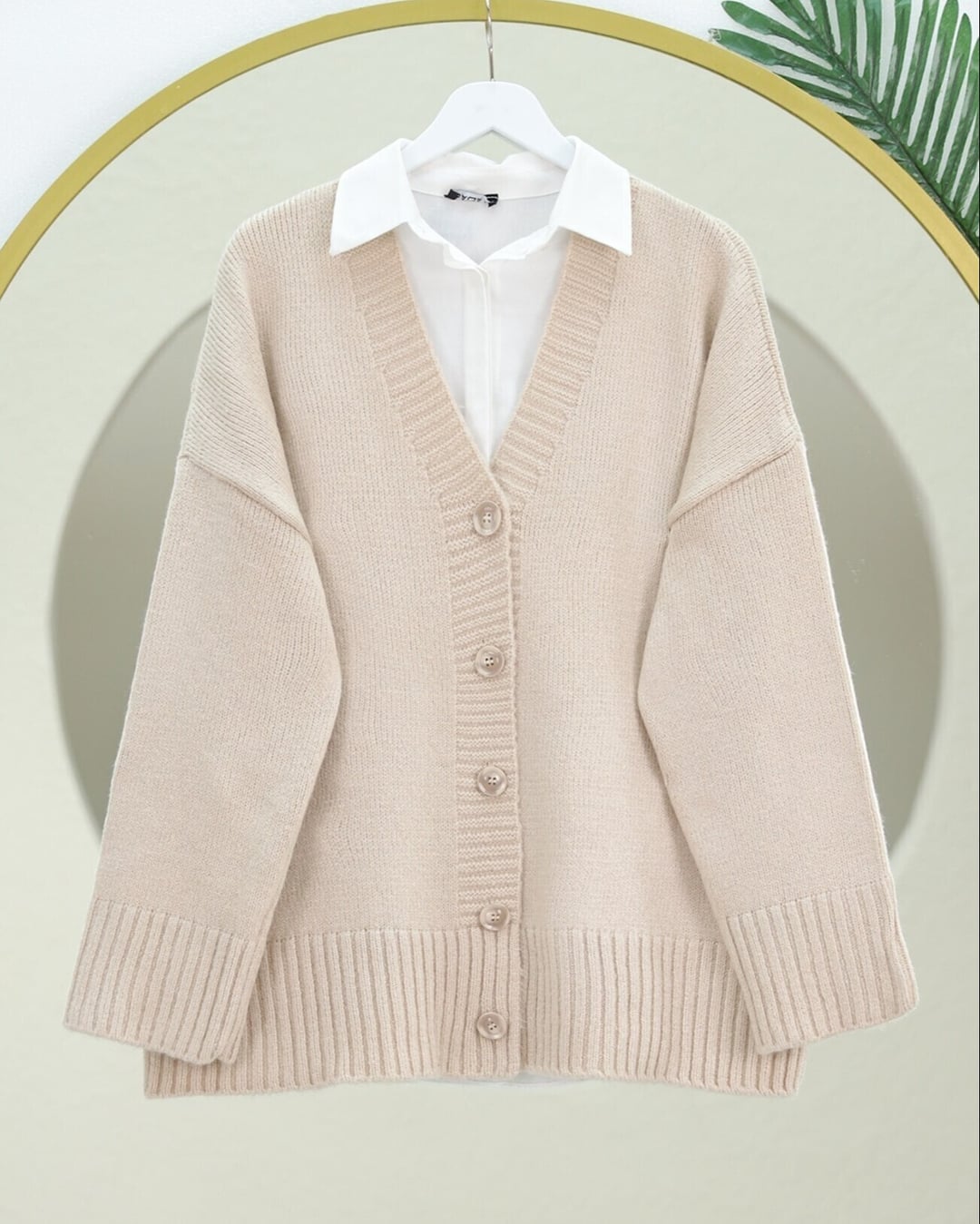 Buttoned Oversized Knit Cardigan - Beige - Podyumplus - by Peralane - photo 3