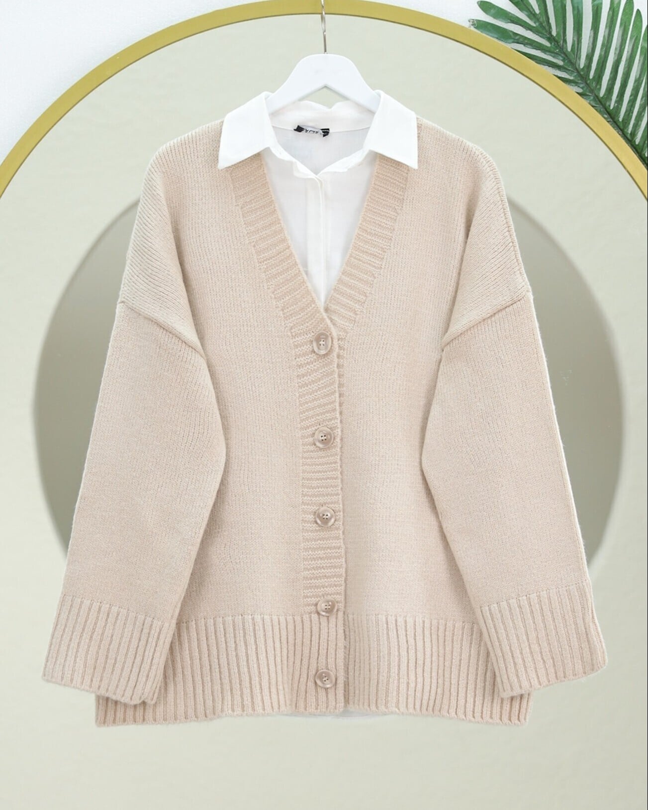 Buttoned Oversized Knit Cardigan - Beige - Podyumplus - by Peralane - photo 3