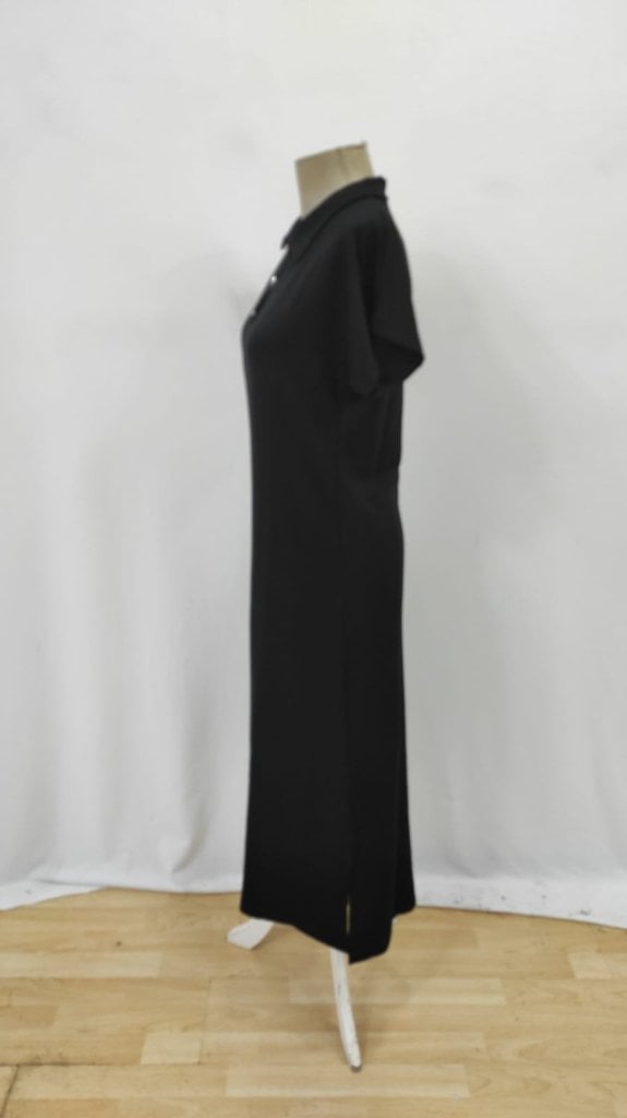 Women's Black Short-Sleeve Polo Midi Dress with Side Slits - Janes - by Peralane - photo 6
