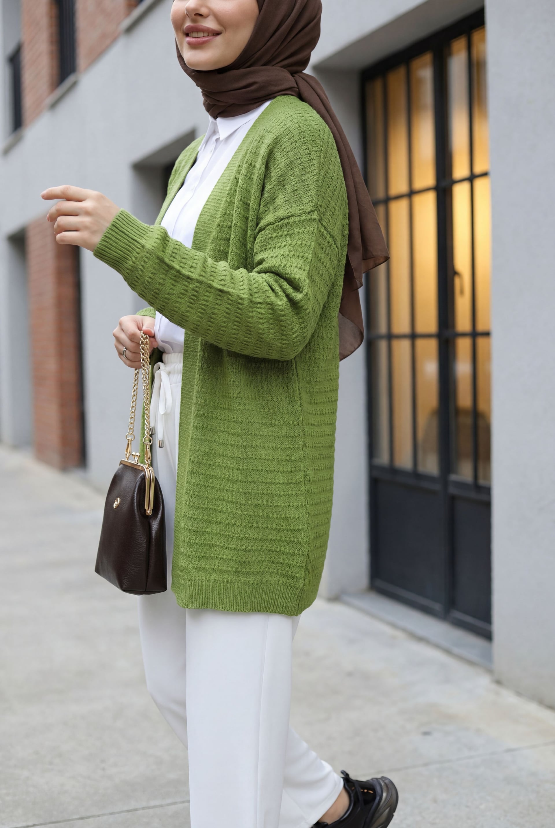 Pom-Pom Detail Light Knit Cardigan - Pistachio Green - Podyumplus - by Peralane - photo 4