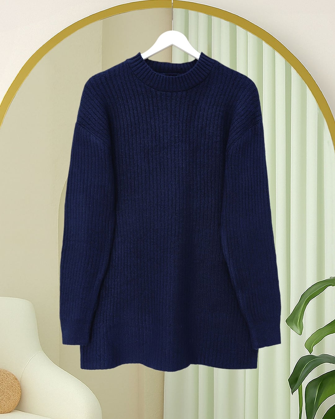 Ribbed Long Knit Sweater with Wide-Leg Trousers Set - Navy - Podyumplus - by Peralane - photo 2