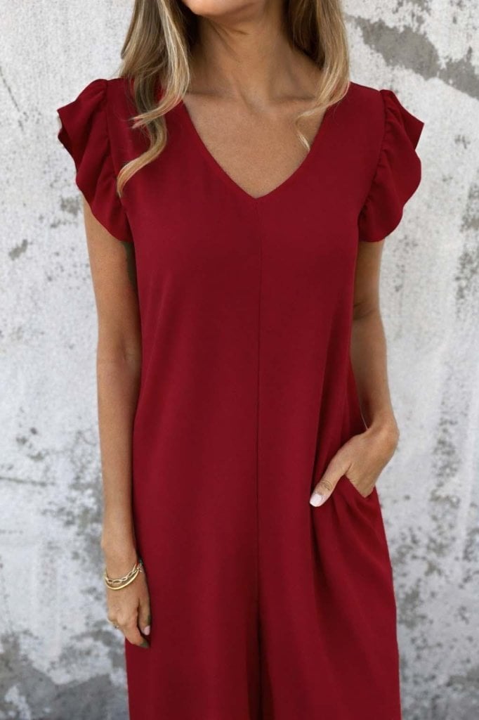 Women's Short Sleeve V-Neck Deep Lace-Up Back Long Aerobin Jumpsuit - Janes - by Peralane - photo 3