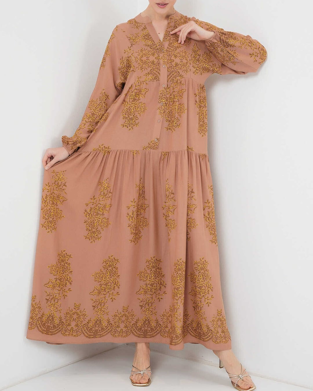 Dusty Rose Gold Floral Printed Modest Dress - Bigdart - by Peralane - photo 4