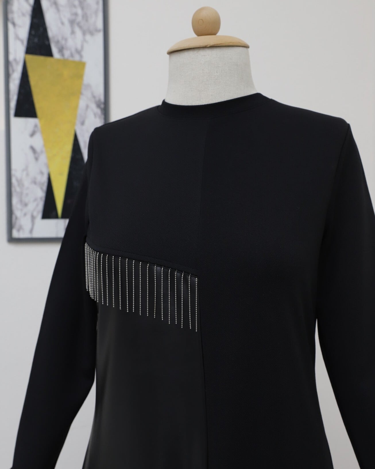 Black Long-Sleeved Tie-Waist Tiered Dress with Decorative Detail - Podyumplus - by Peralane - photo 6