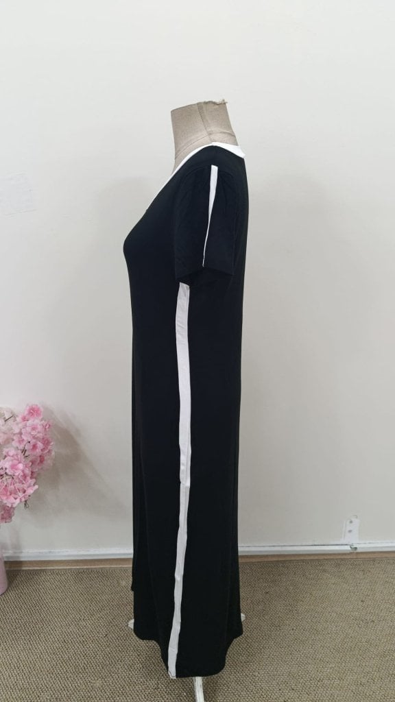 Women's Black V-Neck Short Sleeve Side Stripe Viscose Long Dress - Janes - by Peralane - photo 7
