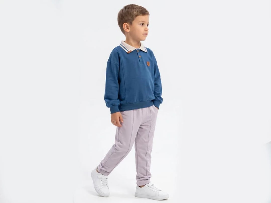 Boys' Sweatshirt and Trousers Set with Embroidered Patch - Blue - Vovido - by Peralane