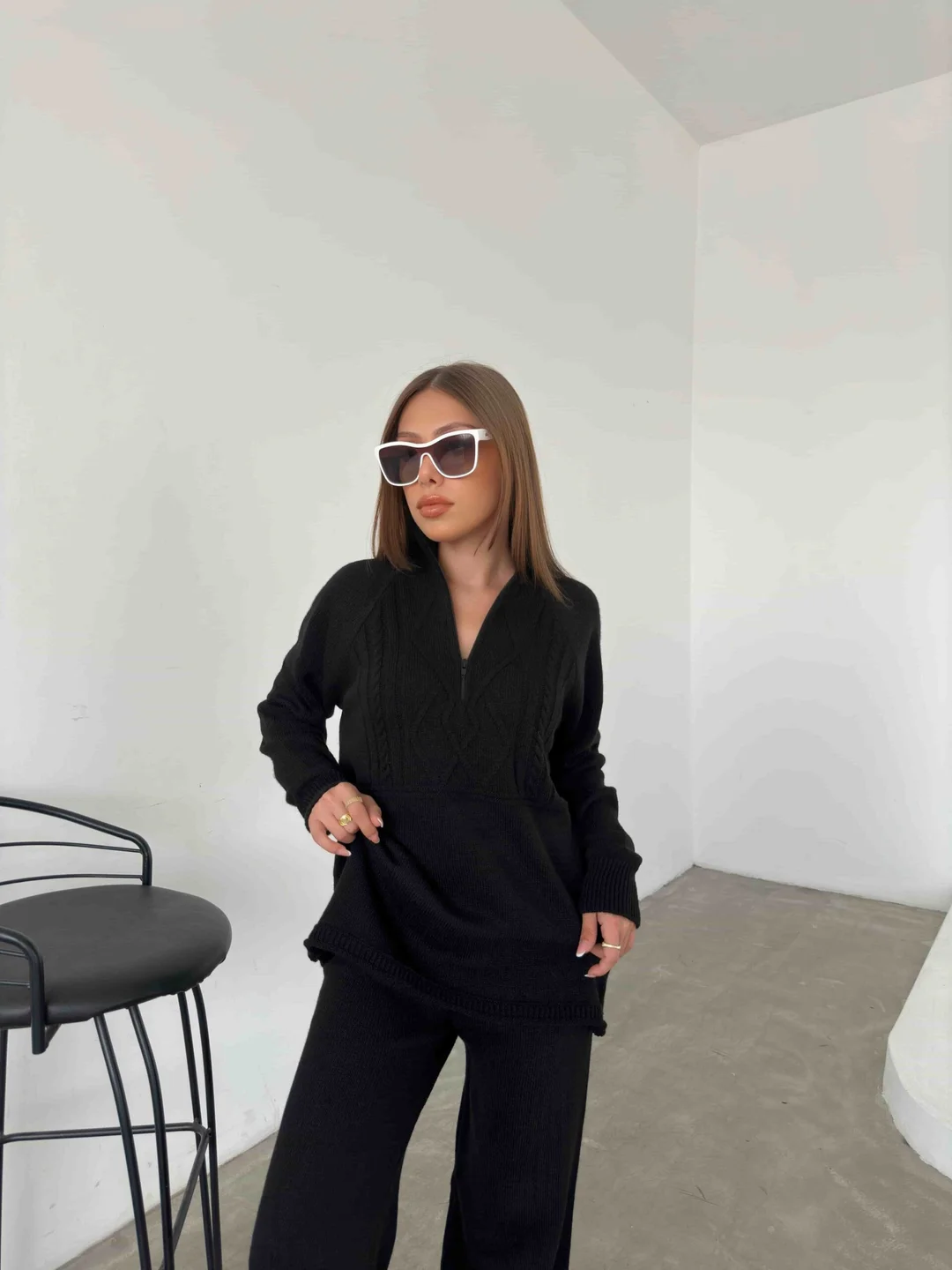 Polo Neck Zip Knit Set 1511 - My Bee - by Peralane