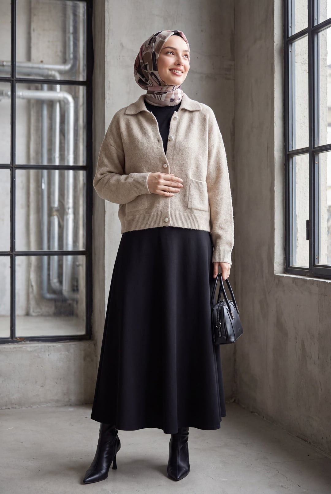 Womens Beige Knit Cardigan with Collar and Pockets - Podyumplus - by Peralane - photo 4