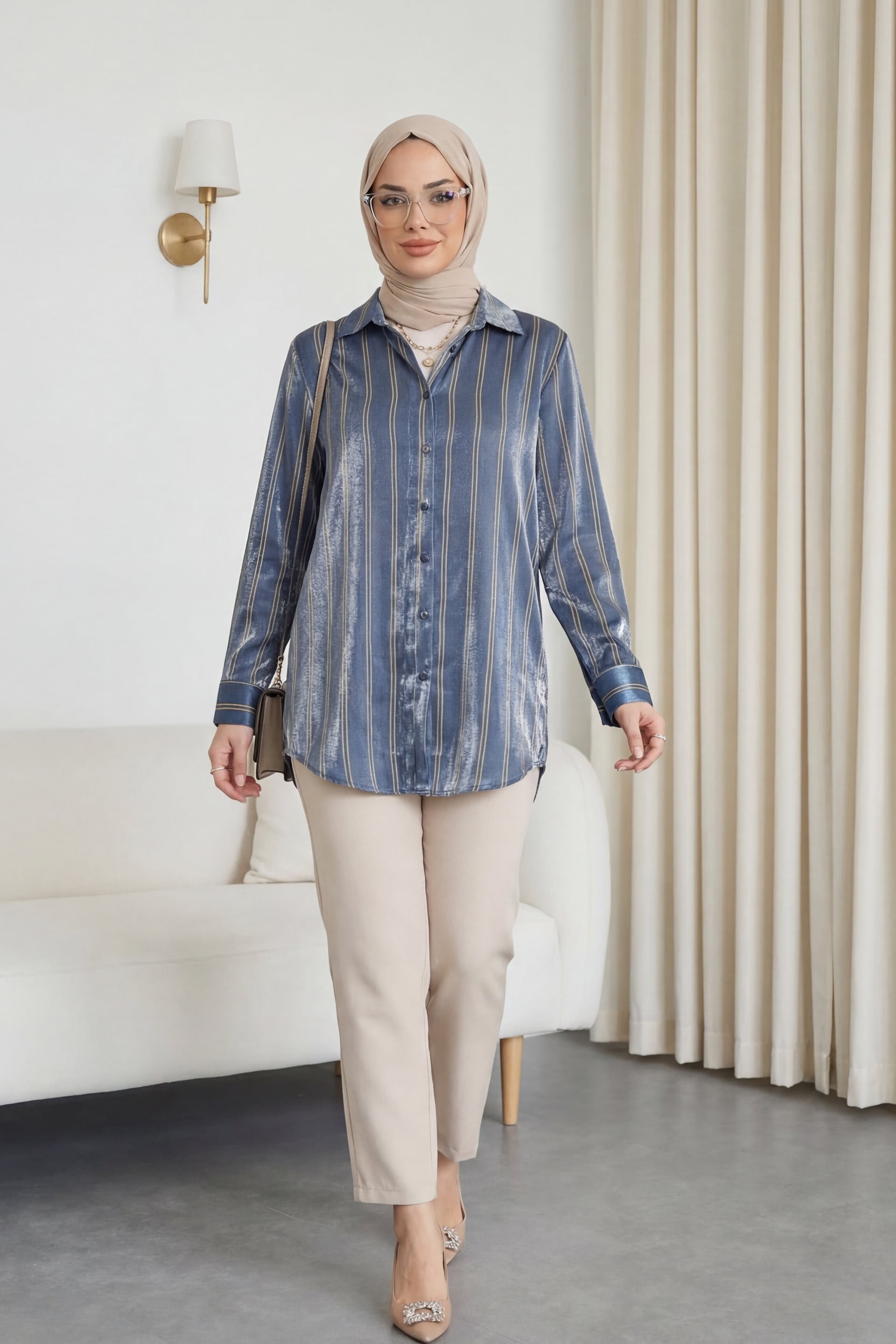 Striped Sheen Blouse - Indigo - Podyumplus - by Peralane - photo 2