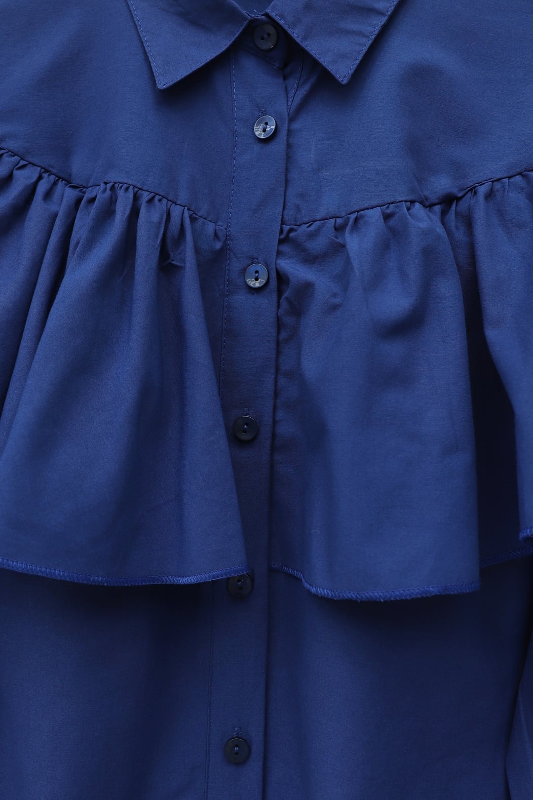 Ruffled Front and Shoulder Poplin Shirt Blouse - Navy - Podyumplus - by Peralane - photo 4
