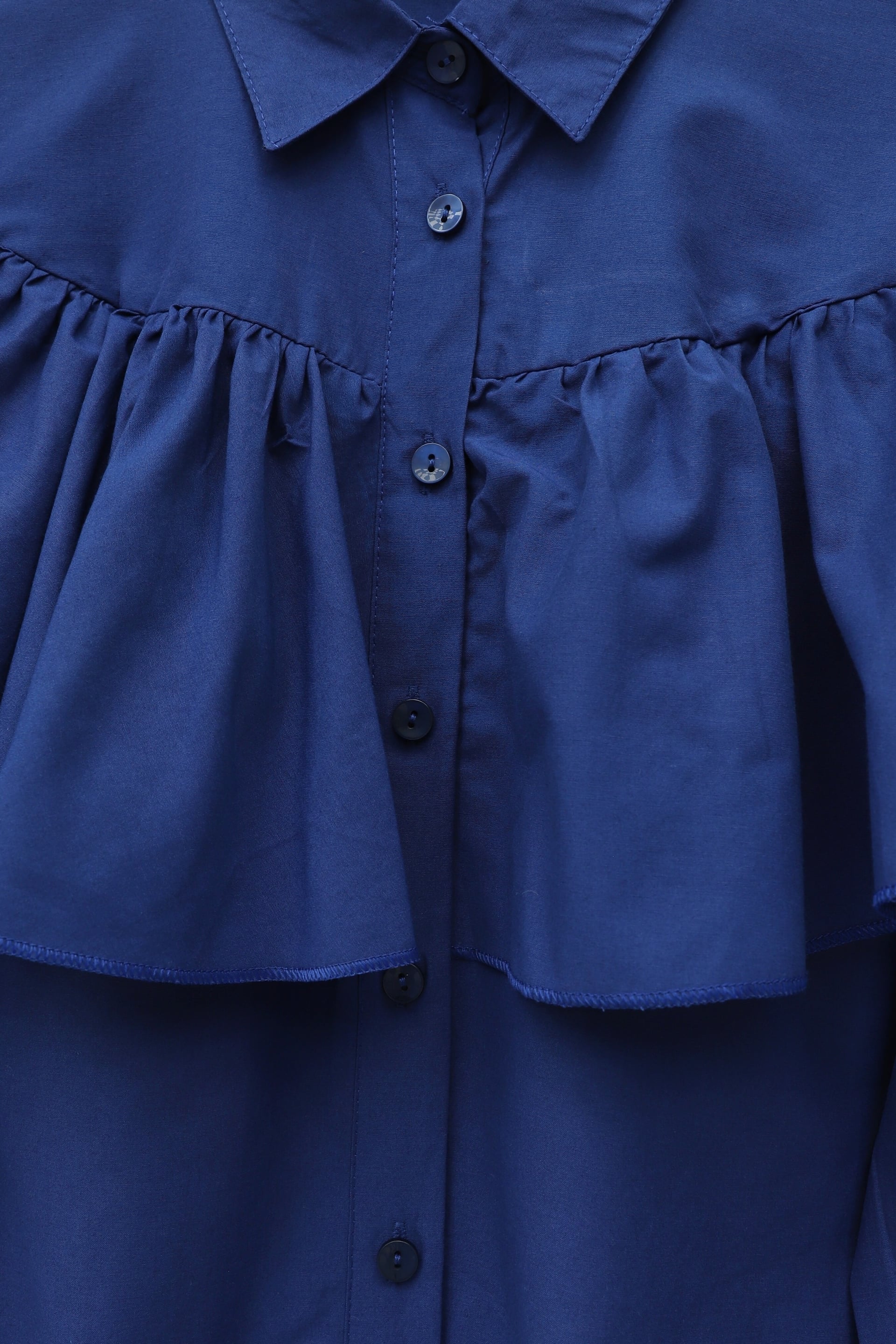 Ruffled Front and Shoulder Poplin Shirt Blouse - Navy - Podyumplus - by Peralane - photo 4