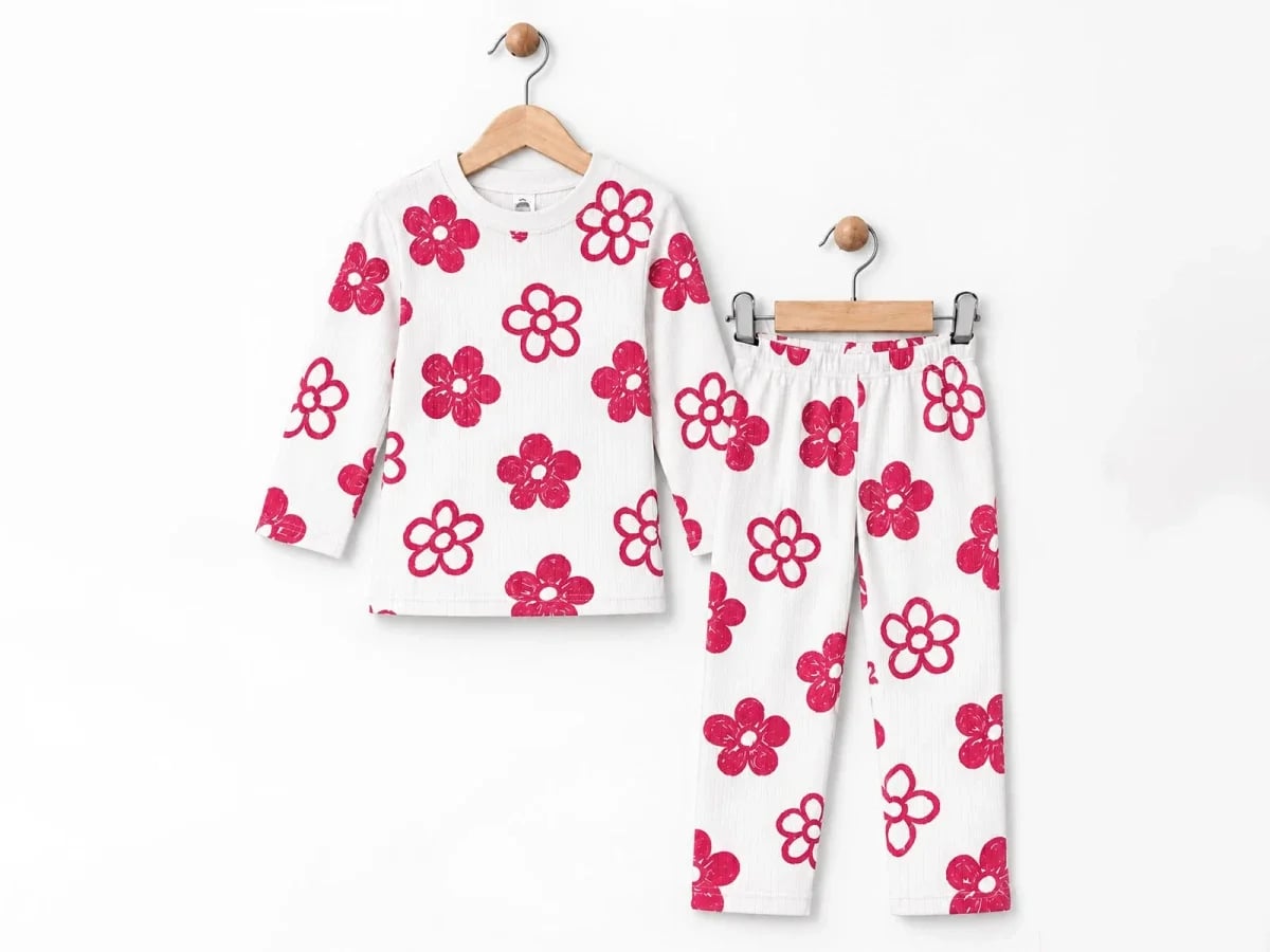 Girls' Floral Print Pyjama Set - Pink - Supermini - by Peralane