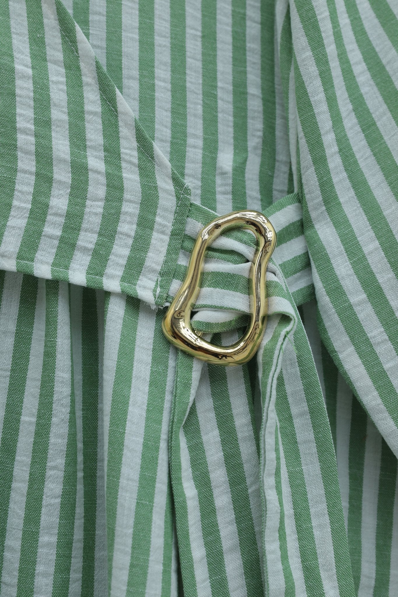 Striped Linen Wrap Dress with Belt - Green - Podyumplus - by Peralane - photo 4