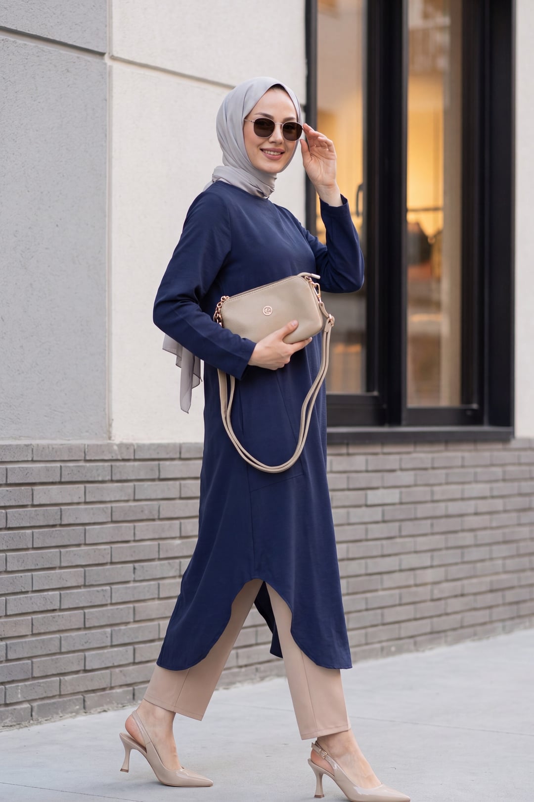 Long Rayon Tunic with Pockets and Side Slits - Navy - Podyumplus - by Peralane - photo 4