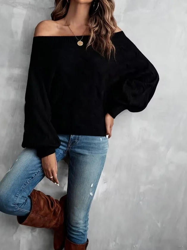 Women's Black Off-Shoulder Cable Knit Sweater - Janes - by Peralane - photo 2