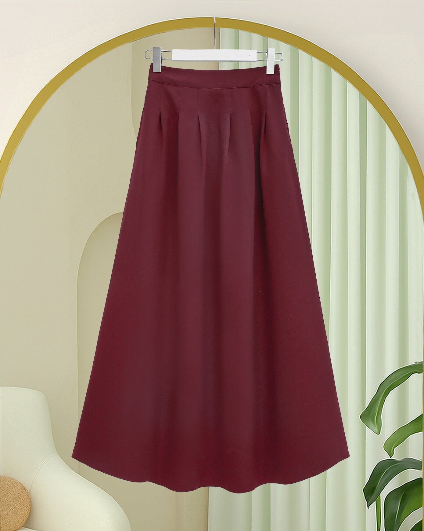 Zippered Pleated Crepe Skirt with Pockets - Burgundy - Podyumplus - by Peralane - photo 6