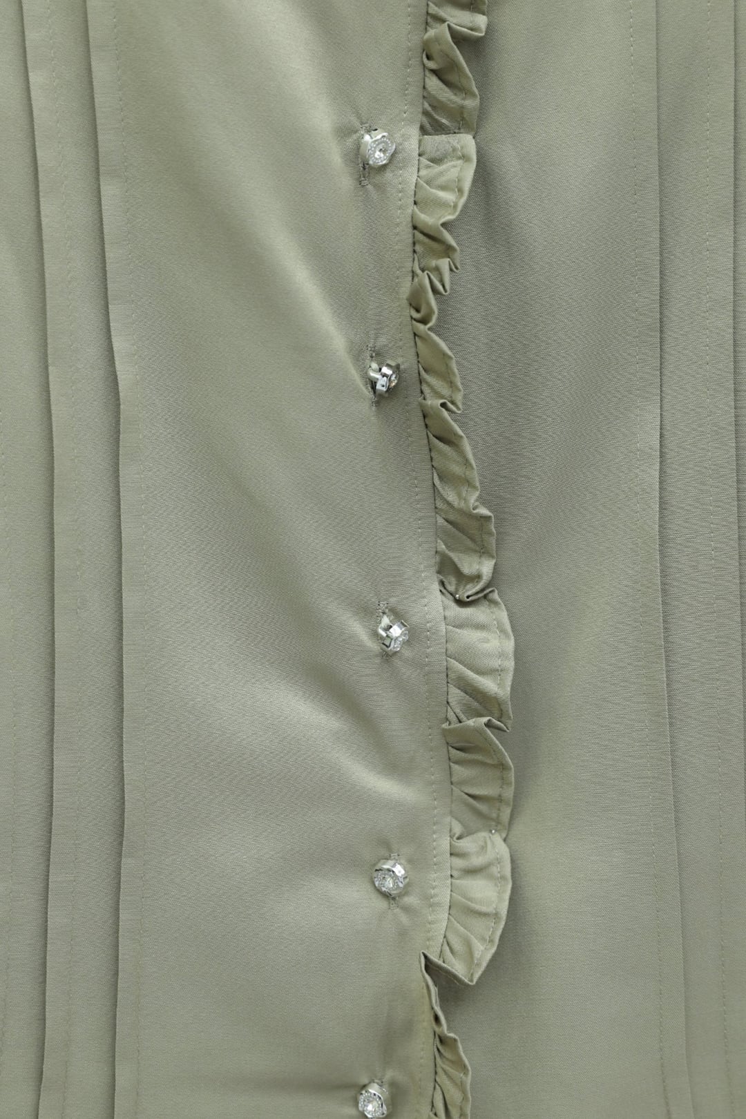 Ruffled Trim Tie-Sleeve Stone Button Tunic - Olive Green - Podyumplus - by Peralane - photo 6