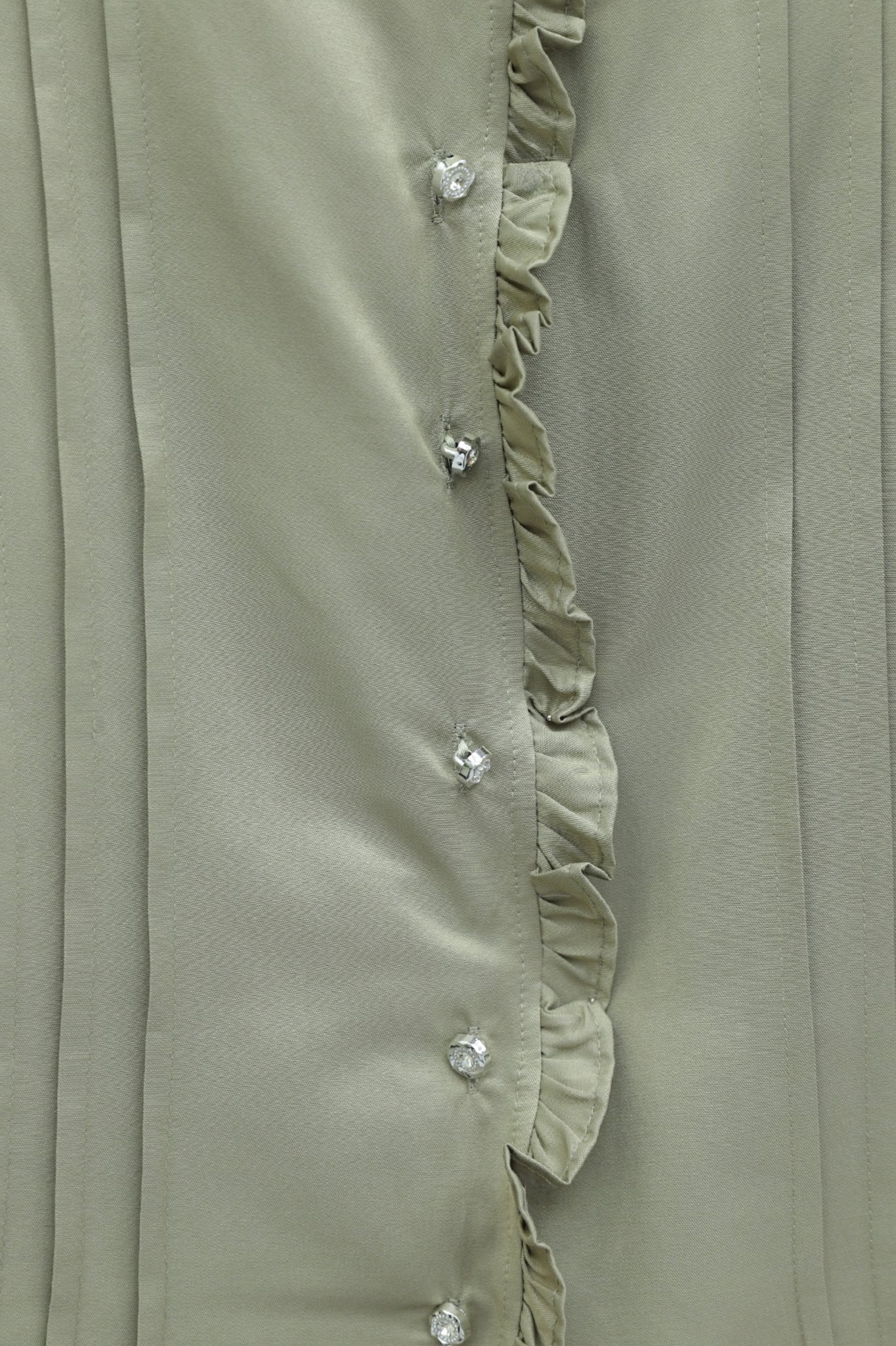 Ruffled Trim Tie-Sleeve Stone Button Tunic - Olive Green - Podyumplus - by Peralane - photo 6