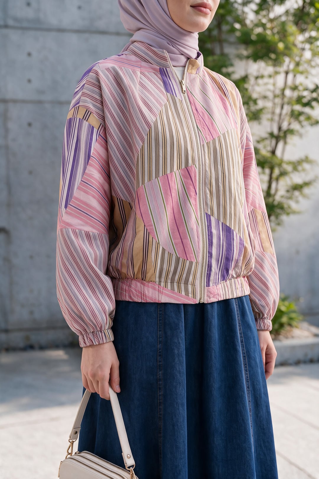 Elasticated Cuff and Waist Zip-Up Patterned Summer Jacket - Pink - Podyumplus - by Peralane - photo 4