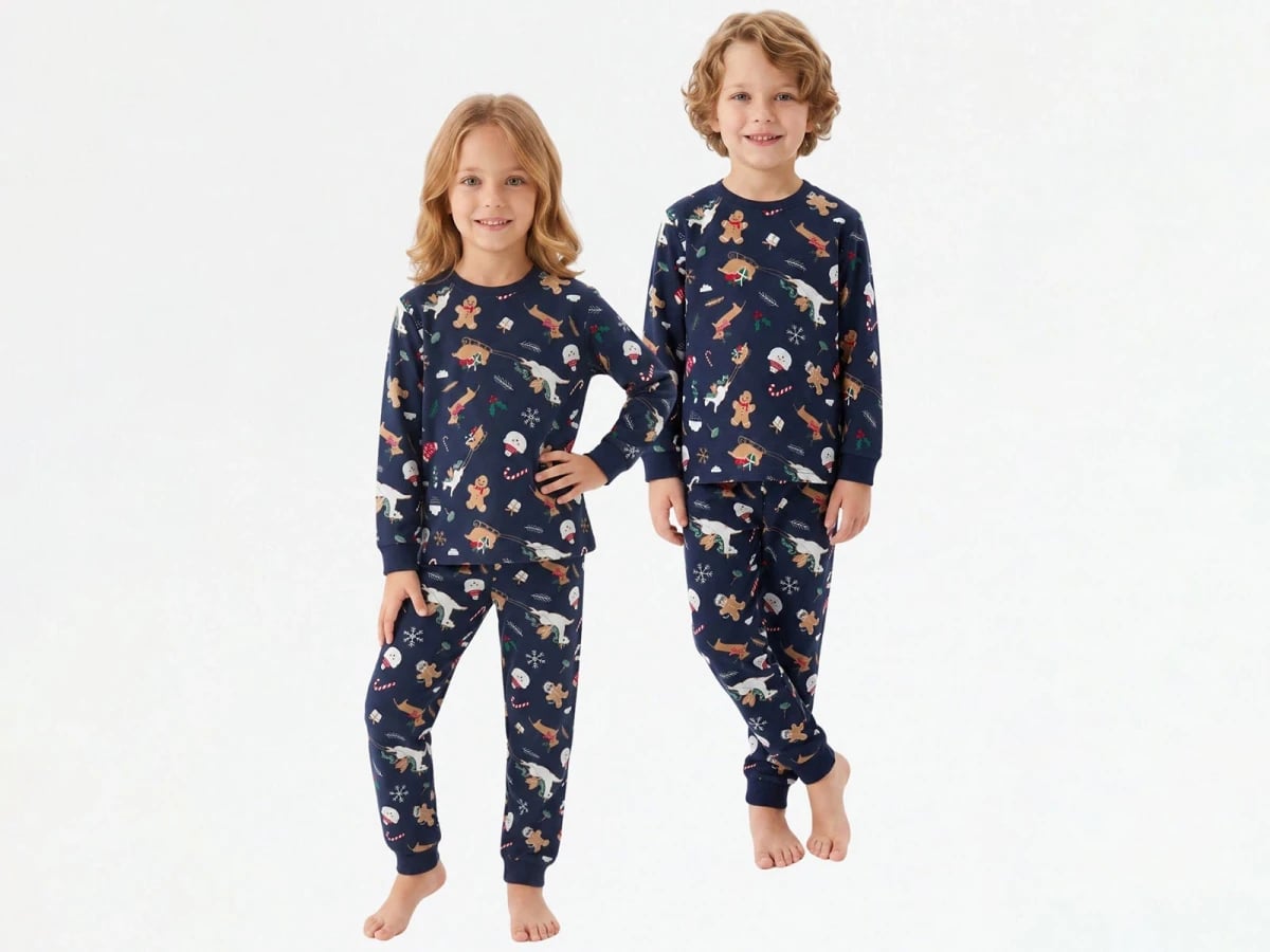Christmas Patterned Boys' Pyjama Set - Navy Blue - Isobel - by Peralane