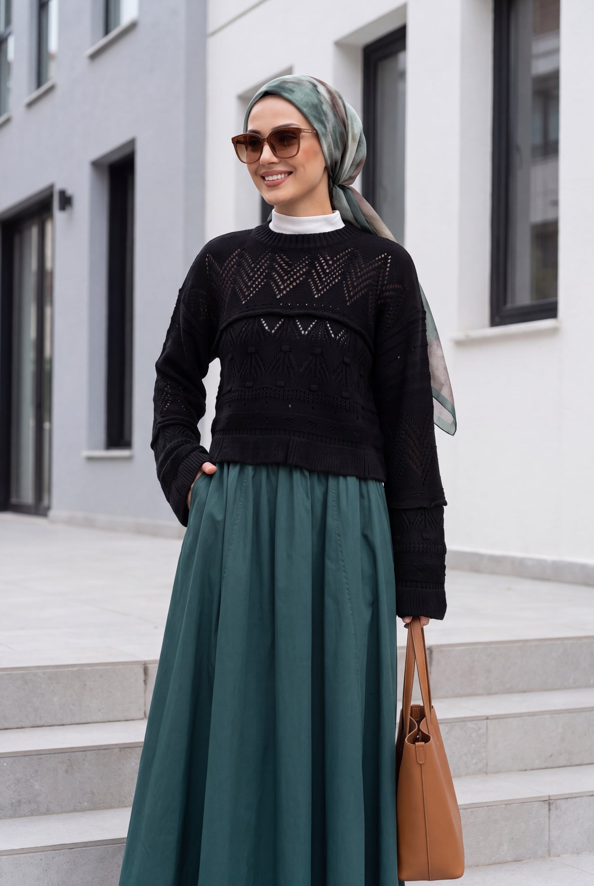 Black Openwork Pompom Sweater for Women - Podyumplus - by Peralane - photo 4