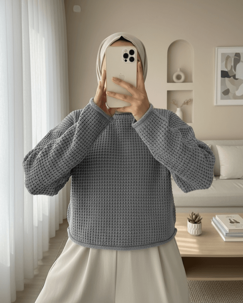 Round Neck Knit Sweater - Grey - Podyumplus - by Peralane - photo 2