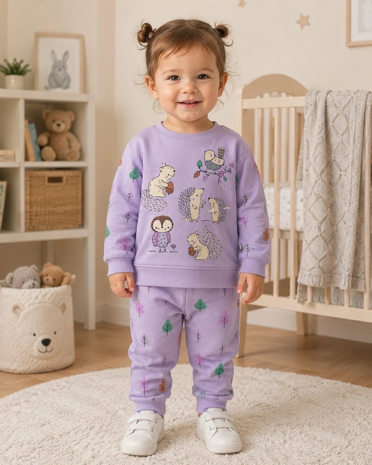 2-Piece Baby Boy Pyjama Set in Lilac with Woodland Animal Print - Has Bereket - by Peralane
