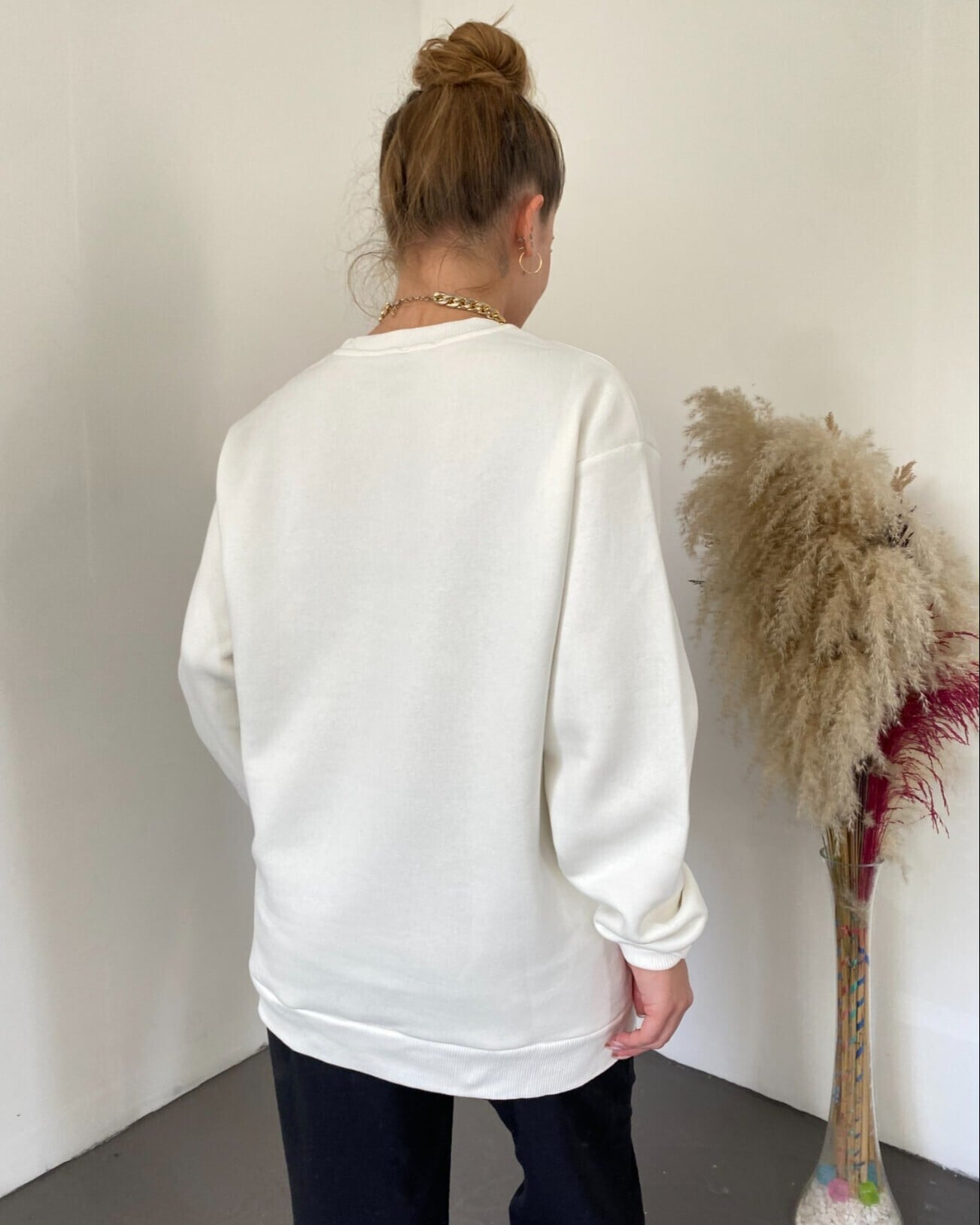 White Embroidered Crew Neck Sweatshirt Tunic - Podyumplus - by Peralane - photo 3