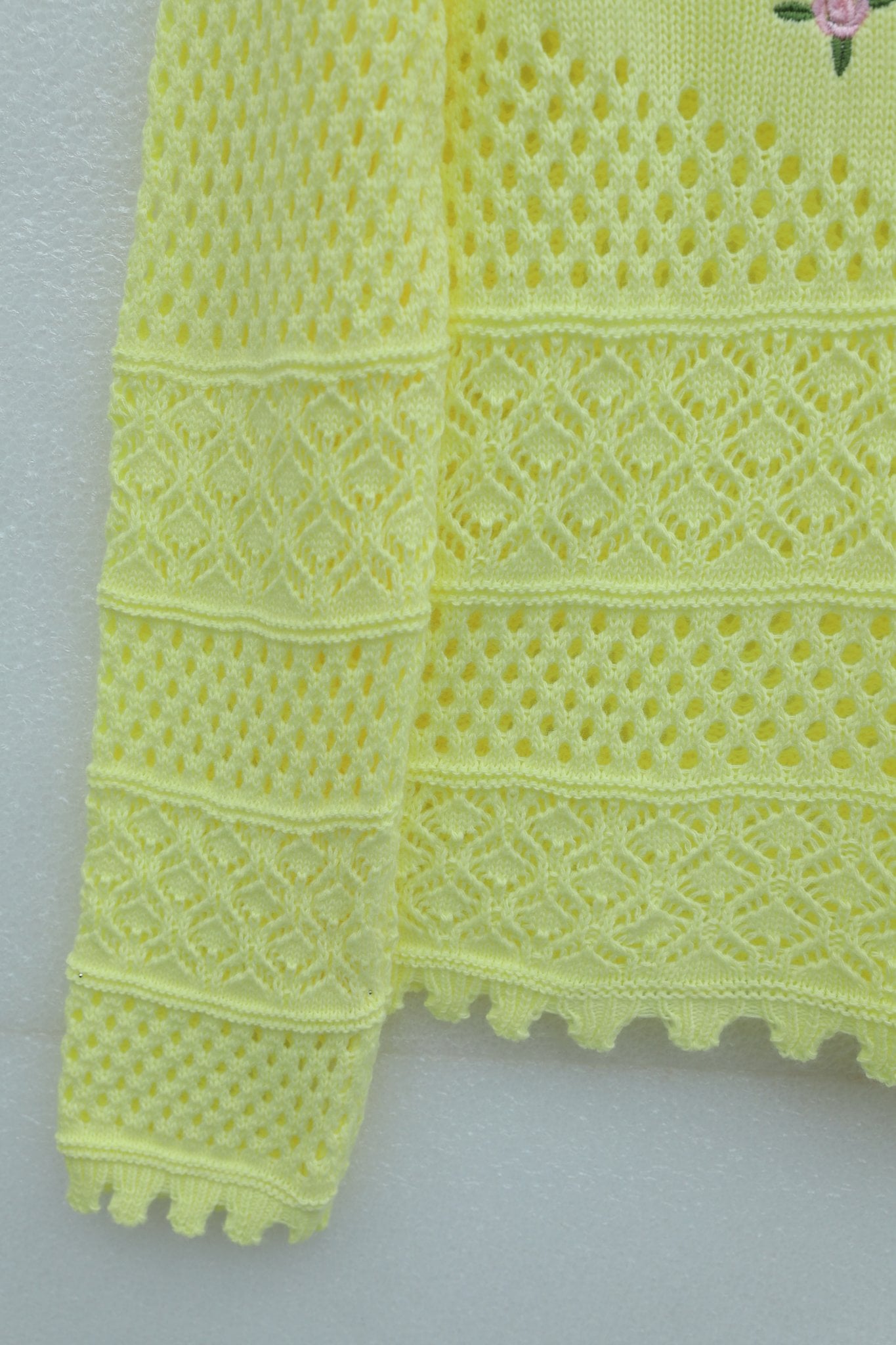 Yellow Knit Sweater with Floral Embroidery and Openwork Pattern - Podyumplus - by Peralane - photo 6
