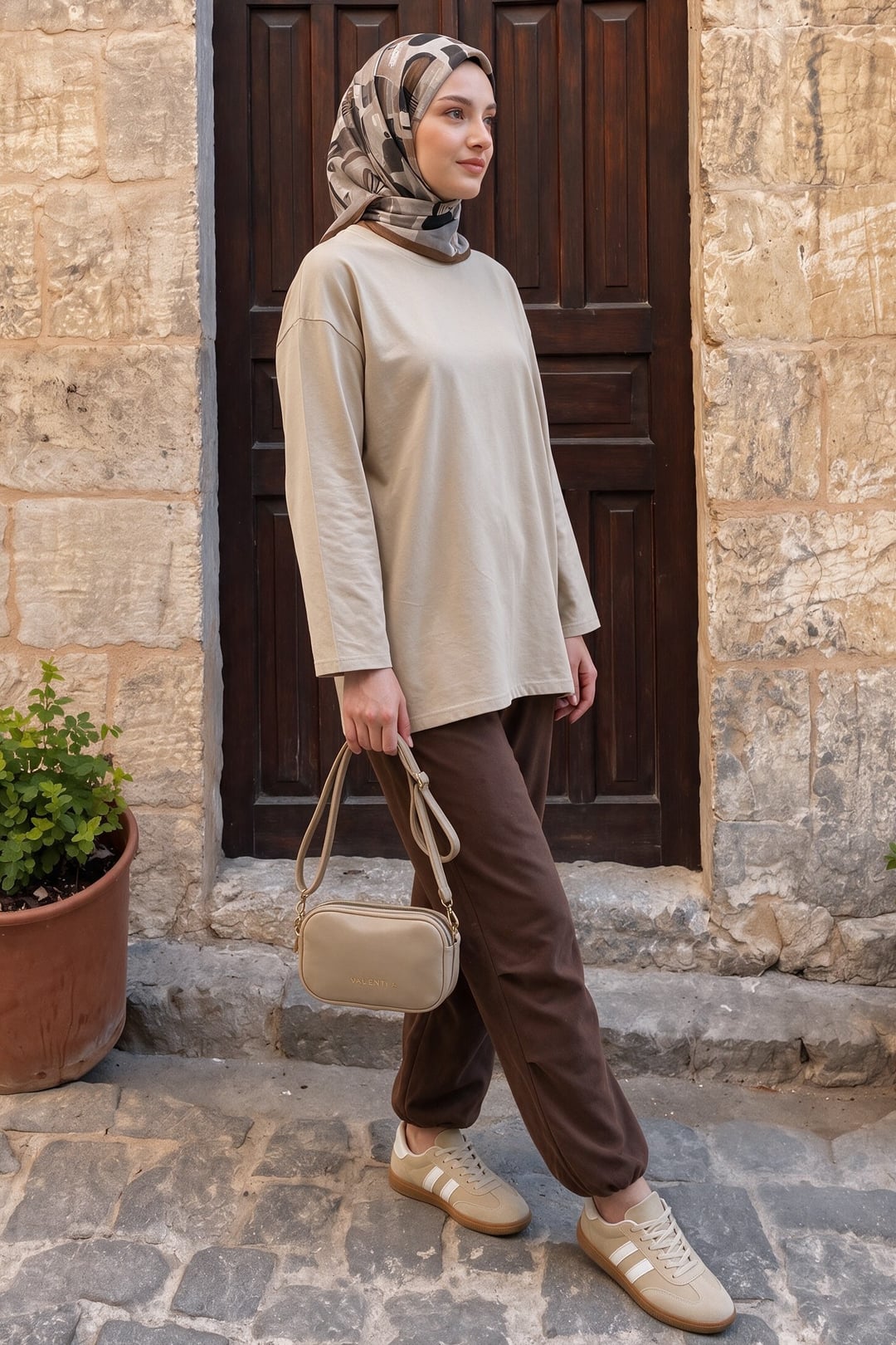 Brown Elastic Waistband Drawstring Hem Trousers - Podyumplus - by Peralane - photo 7