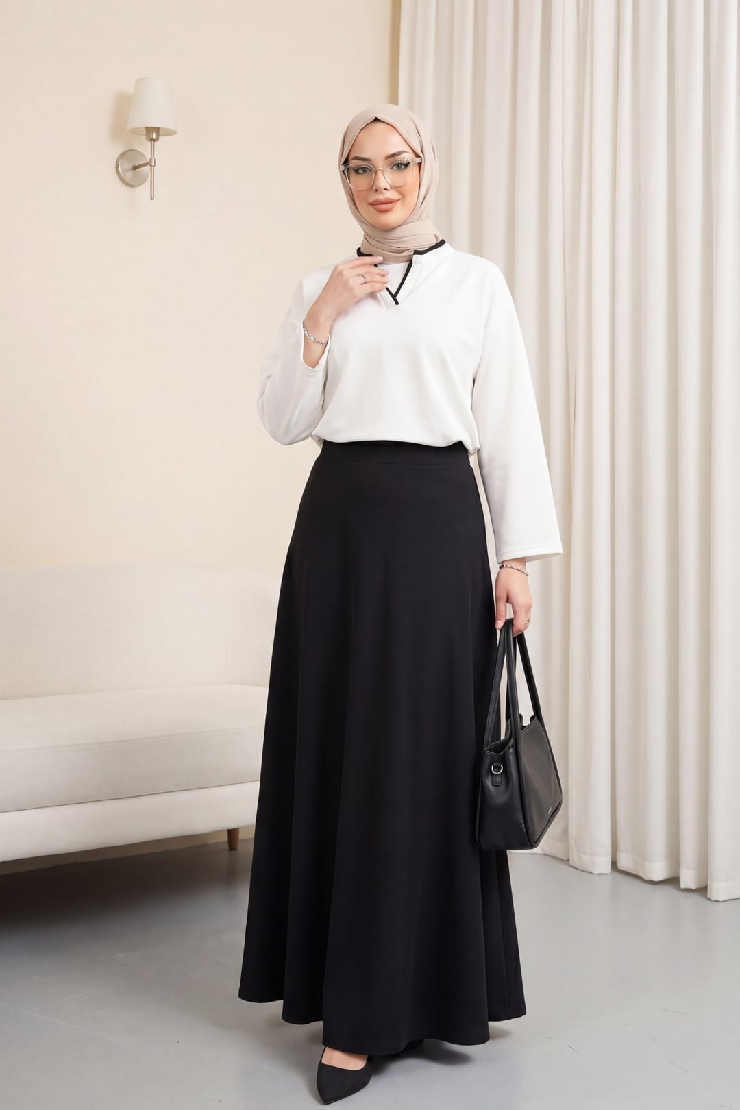 V-Neck Double Layer 2-Thread Cotton Blend Blouse - White - Podyumplus - by Peralane - photo 3