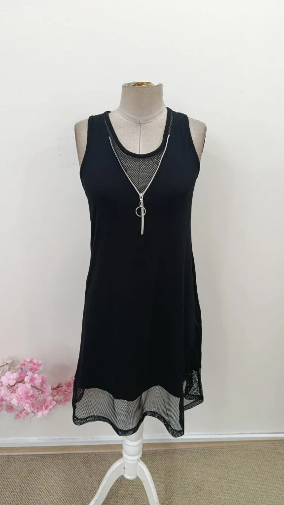 Women's Sleeveless Round Neck Zipper Mesh Trim Viscose Dress - Janes - by Peralane - photo 4