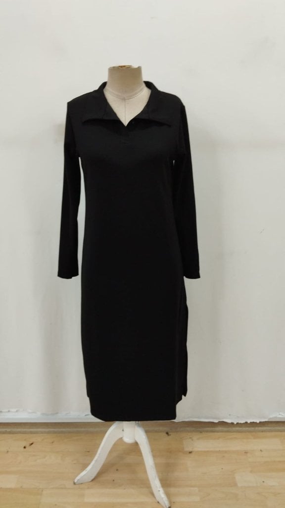 Women's Long Sleeve Collared Side Slit Midi Modal Dress - Janes - by Peralane - photo 5