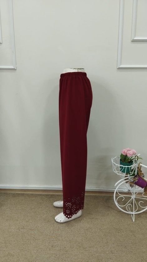 Women's High-Waisted Elasticated Waist Wide-Leg Trousers with Floral Laser-Cut Detail - Janes - by Peralane - photo 5