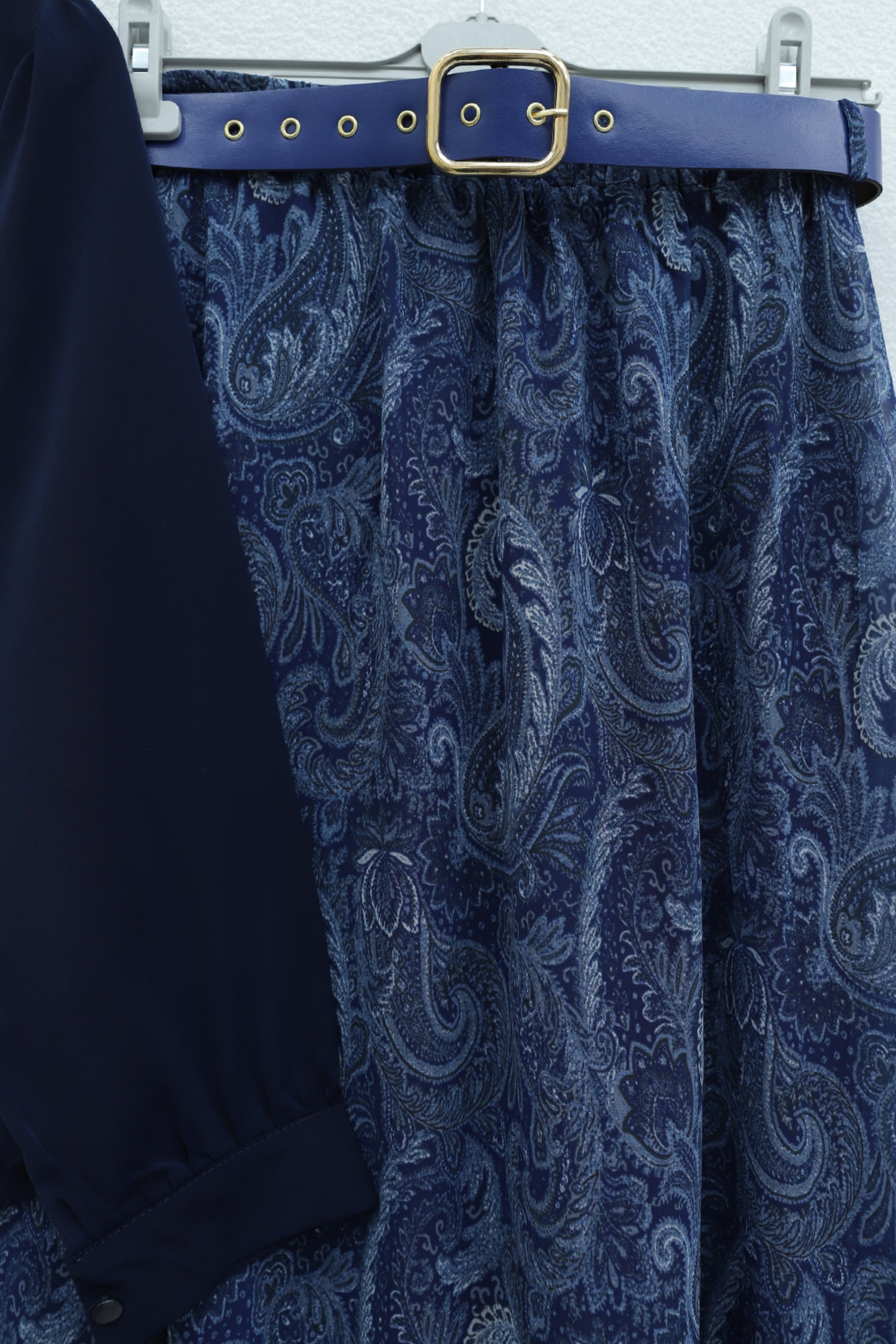 Navy Blue Belted Scarf Tie Chiffon Co-ord Set with Lined Skirt - Podyumplus - by Peralane - photo 5